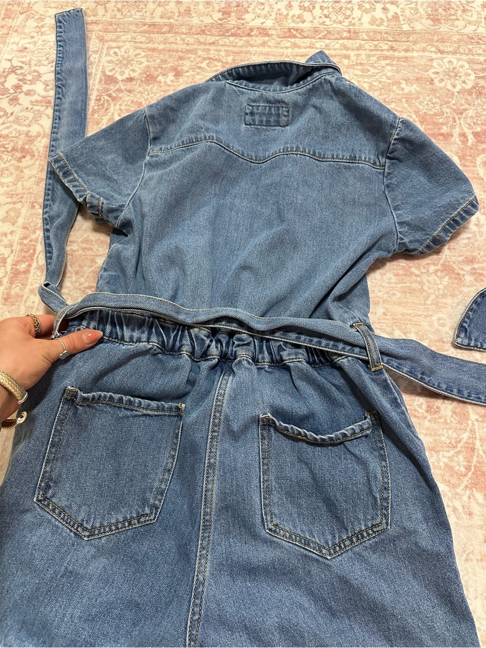 Belted 🩵 Denim Shorts Romper - Picture 13 of 14